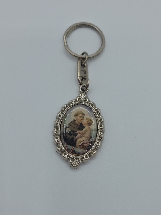 Other - Religious Medallion Keychain with Vintage Holy Images - Silver Tone